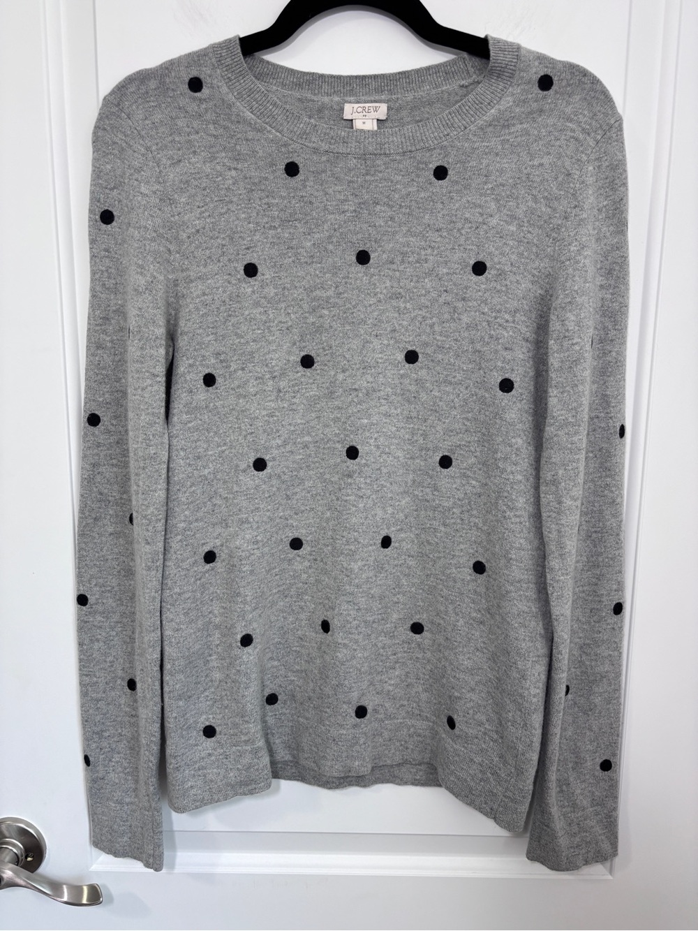 J.Crew Cotton Merino Wool Blend Gray Polka Dot Sweater - Size Medium